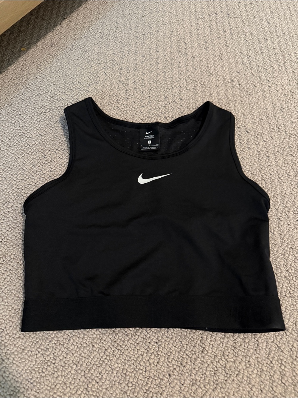 Nike Black Cropped Performance Tank with White Swoosh